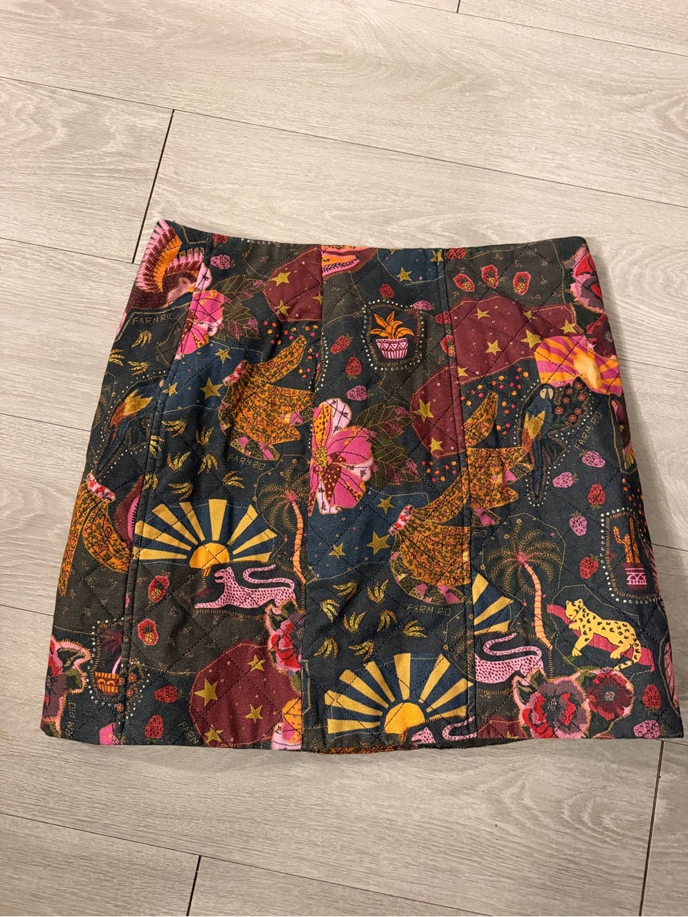 FARM Rio Black Multicolor Patchwork Mini Skirt